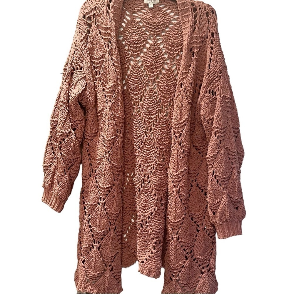 Umgee Mauve Pink Chunky Chenille Diamond Knit Open Front Cardigan Sz M